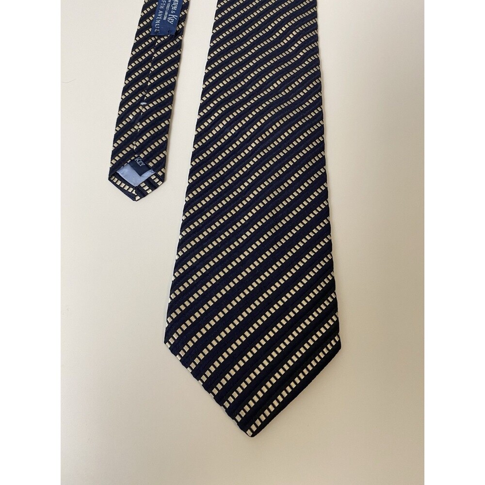 Vintage Saks Fifth Ave Hilditch & Key Silk Neck Tie, Blue Silver Stripe